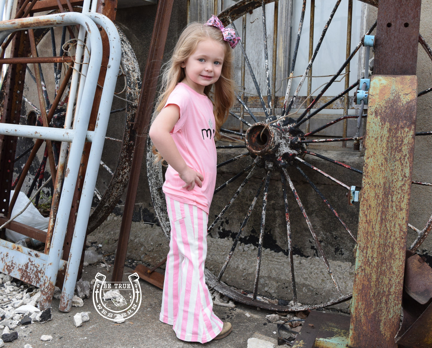 Boho Pink and White Strip Denim Bells