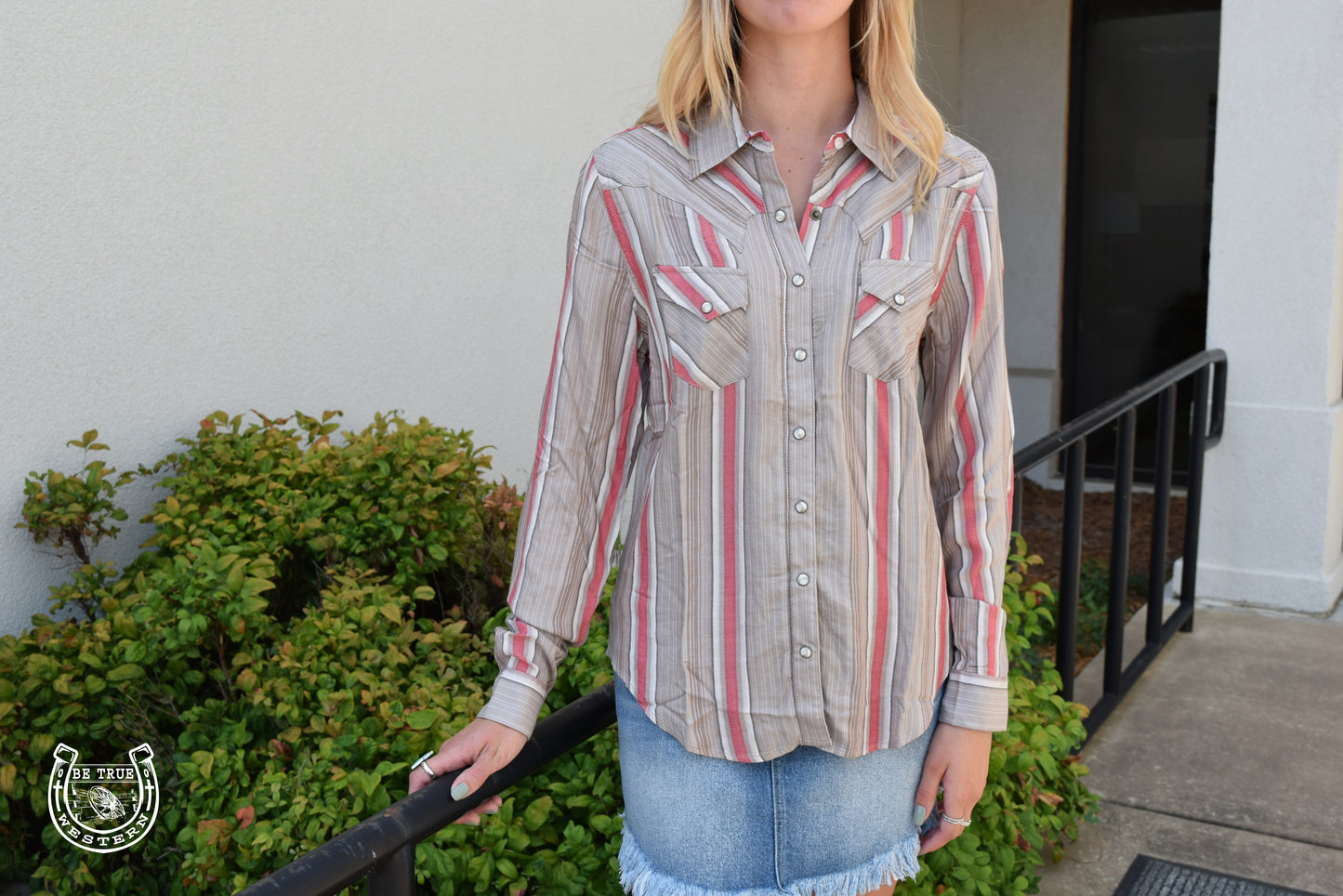 Cruel Striped Rayon Western Long Sleeve Button Up