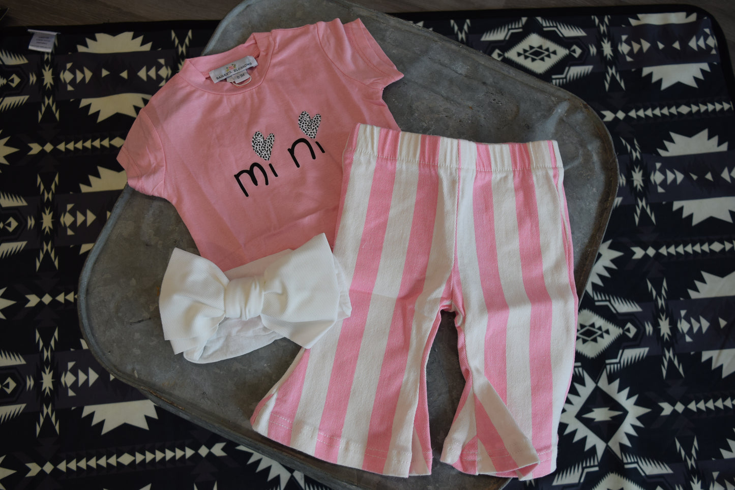 Boho Pink and White Strip Denim Bells