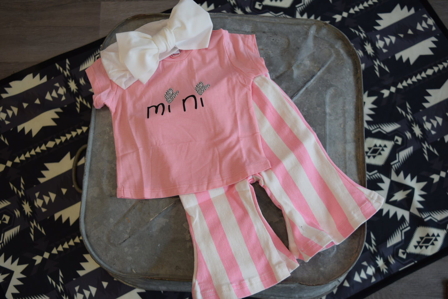 Boho Pink and White Strip Denim Bells