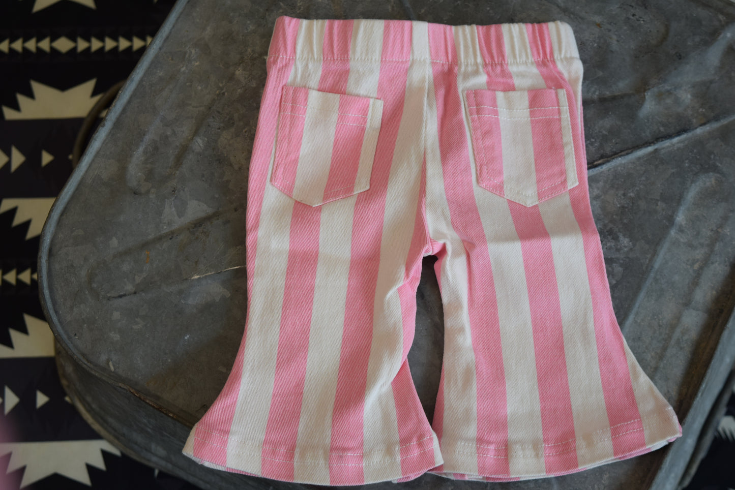 Boho Pink and White Strip Denim Bells