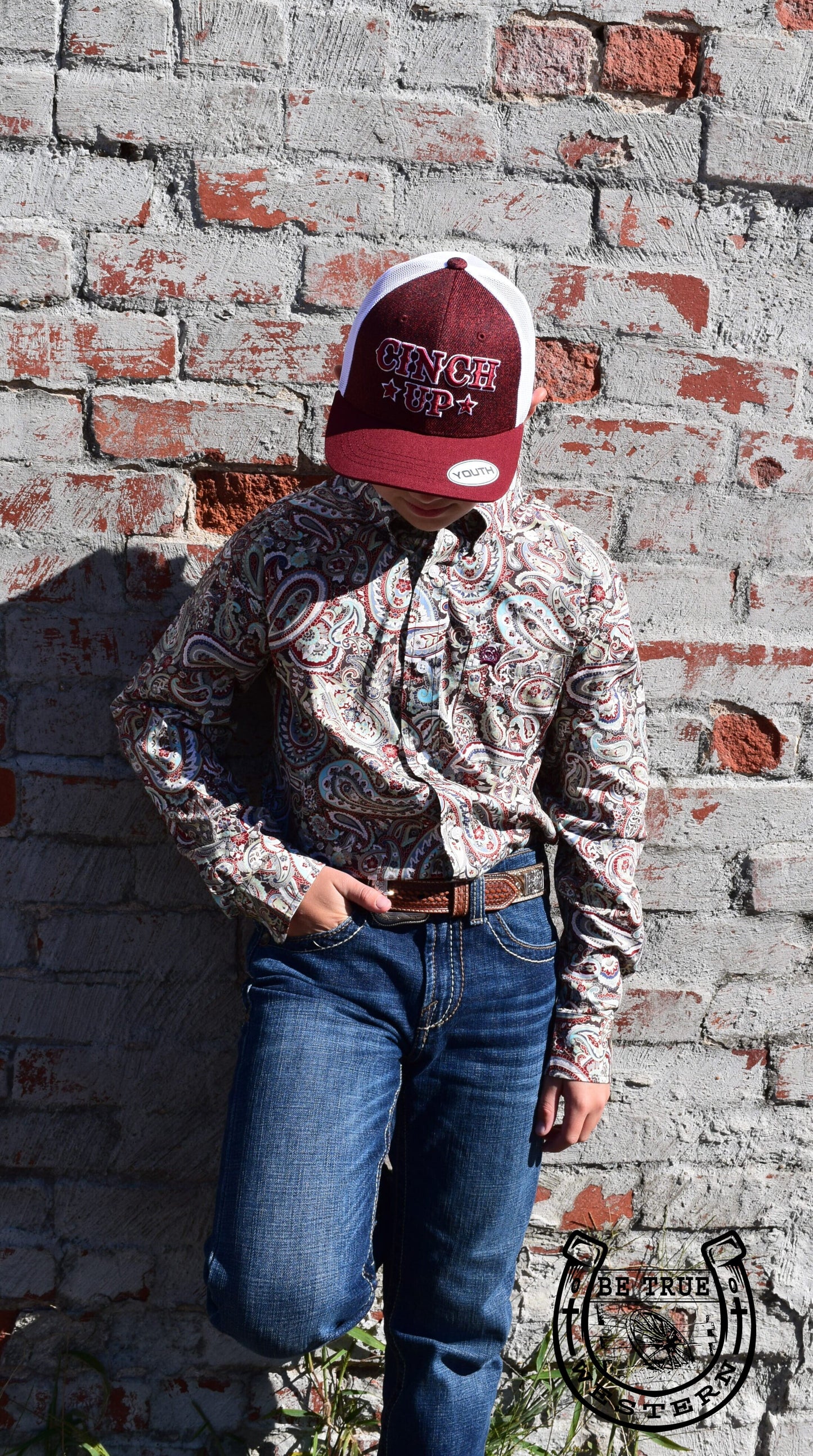Boys Burgundy Cinch Up Ballcap/Hat