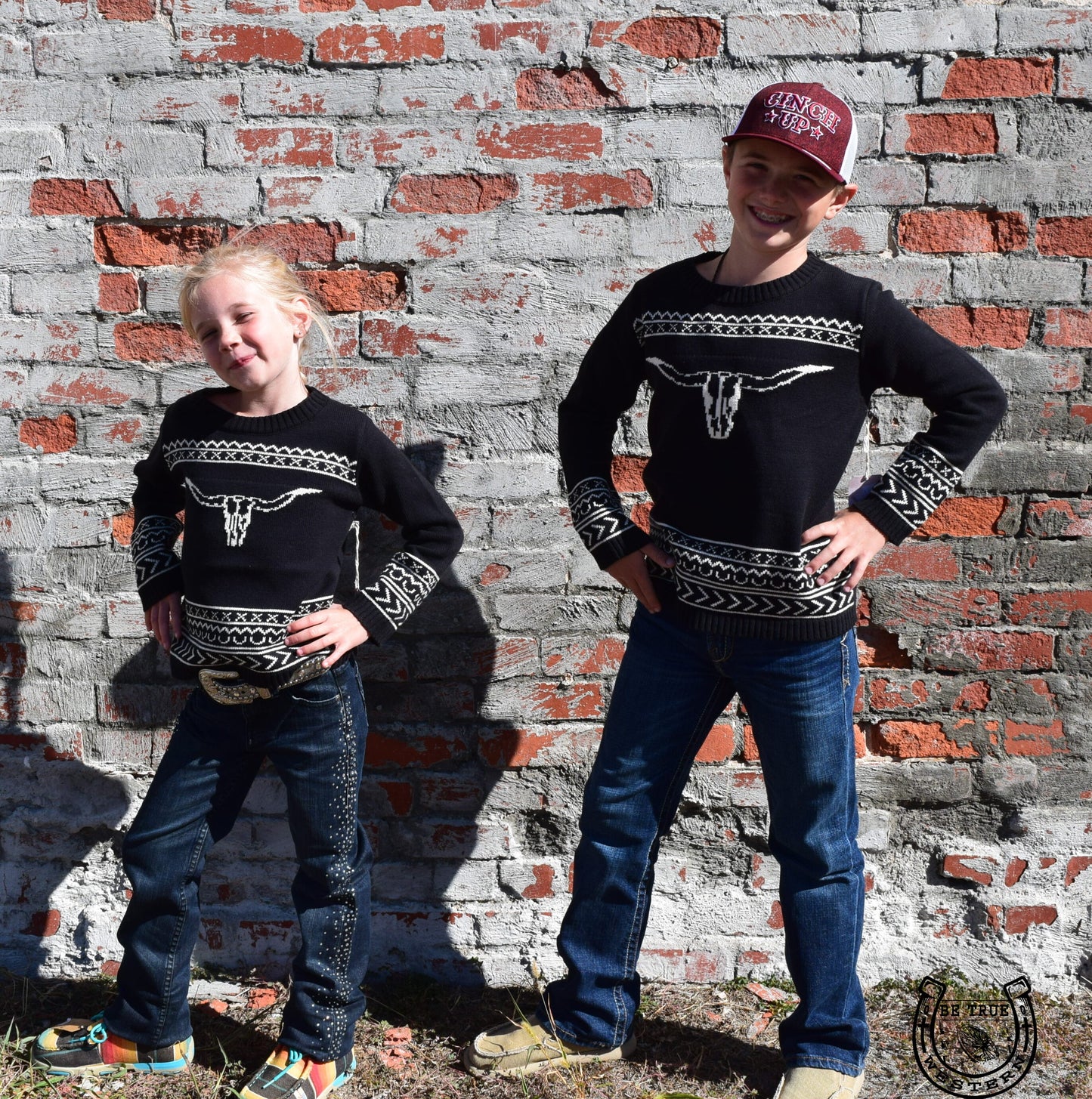 Kids Black Southwestern Bullhorn Knit Sweater