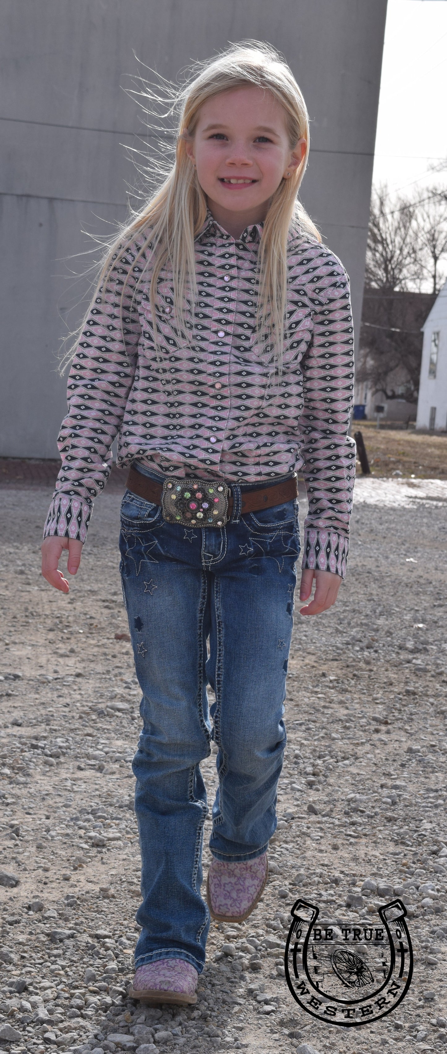 The Girls Pink Geometric Snap Shirt