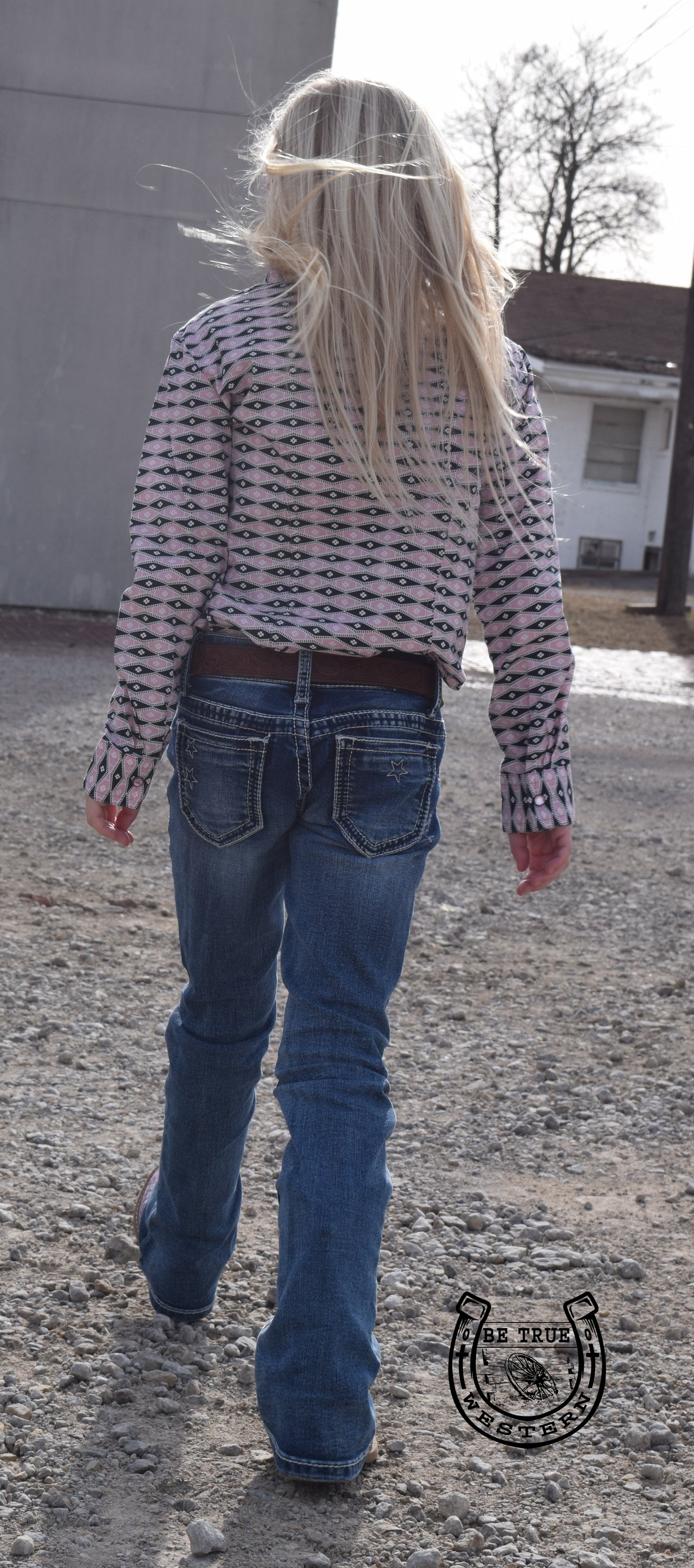 The Girls Pink Geometric Snap Shirt