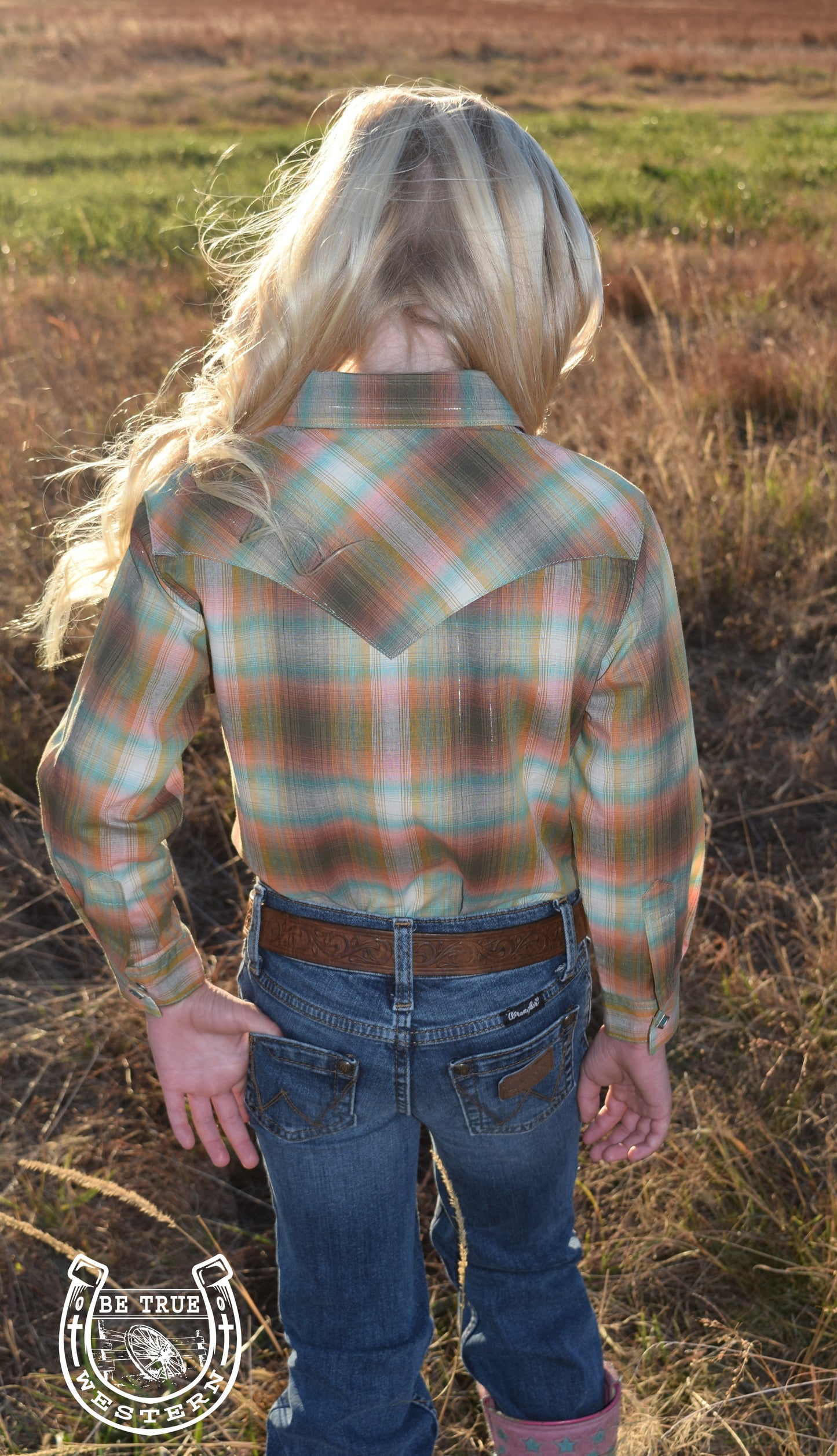 Girls Wrangler Western Shirt Peach, Pink, and Green Top