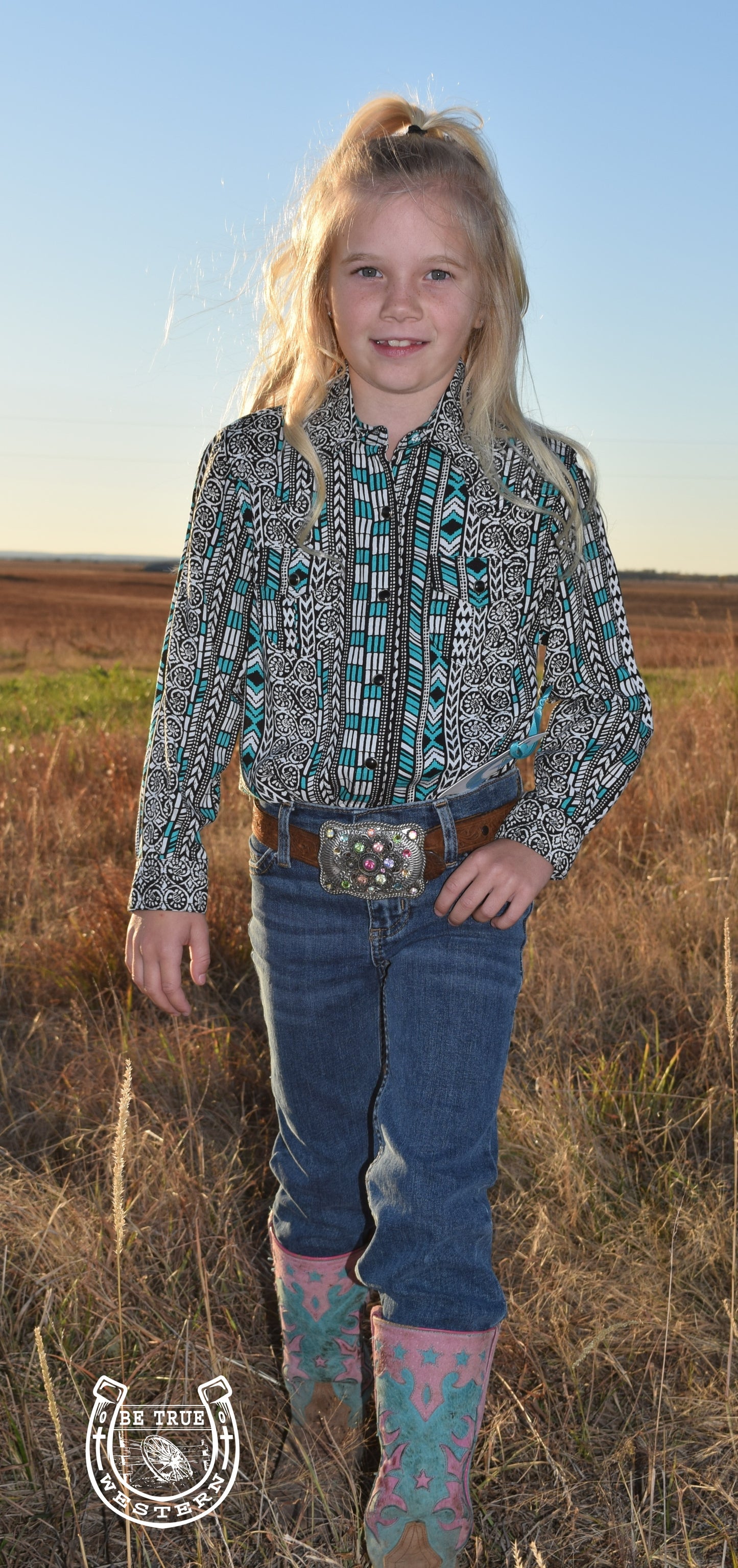 Wrangler Girls Western Green/ Black Top