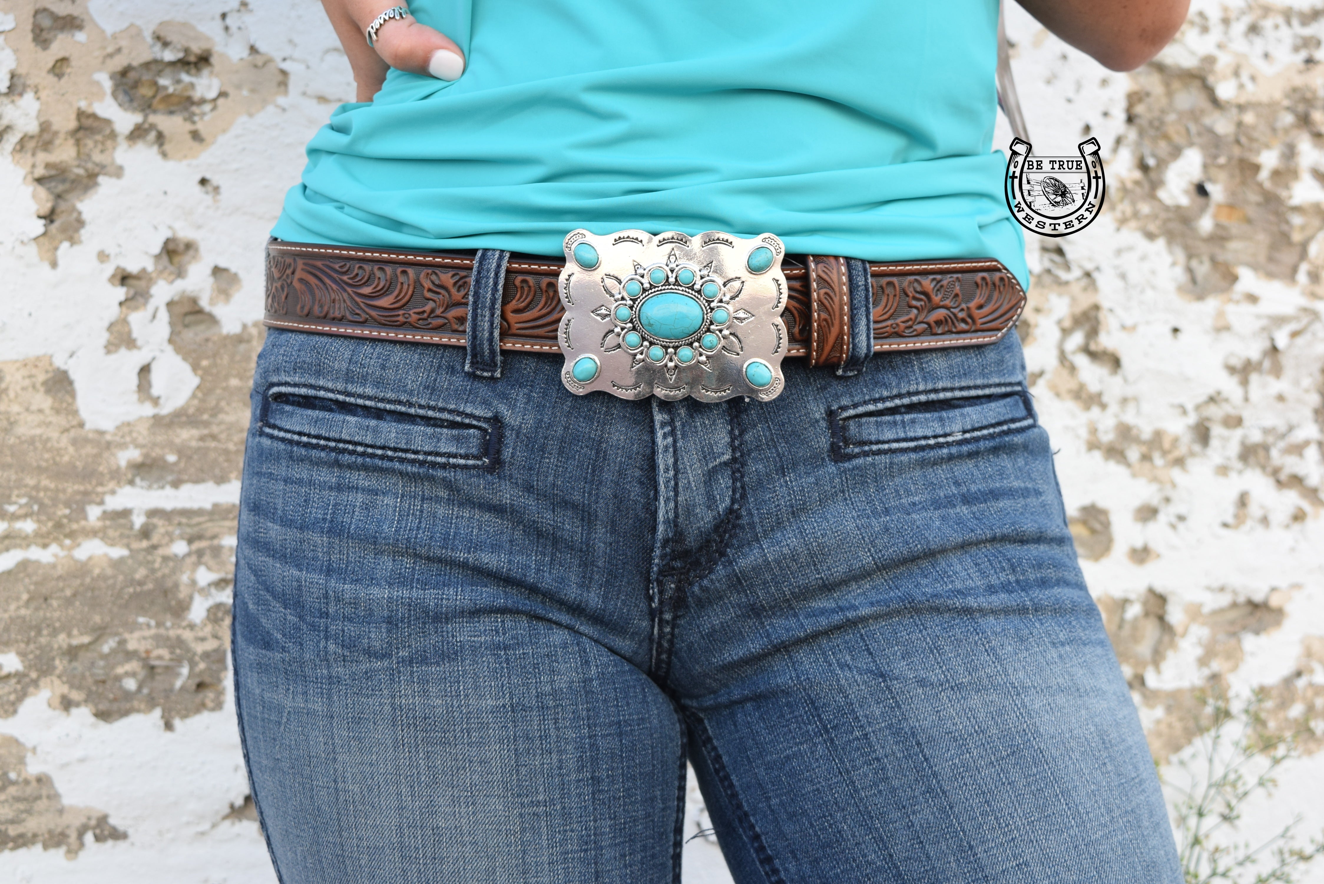 Turquoise Square Concho Chain Belt