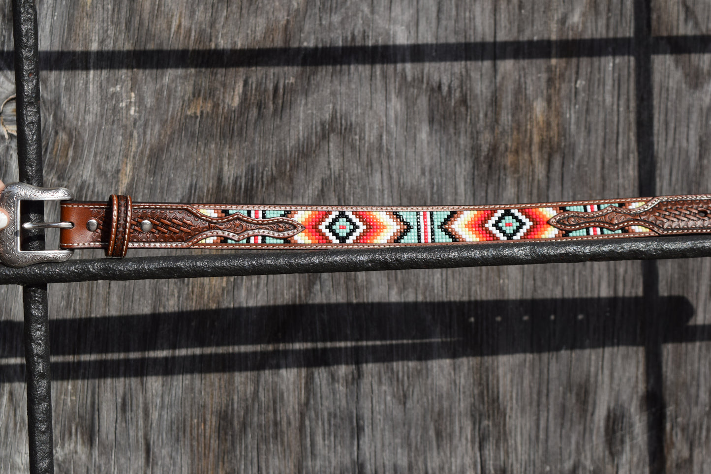 Nocona Boys Belt 1 1/4 Basket Weave Diamond Beaded Tan