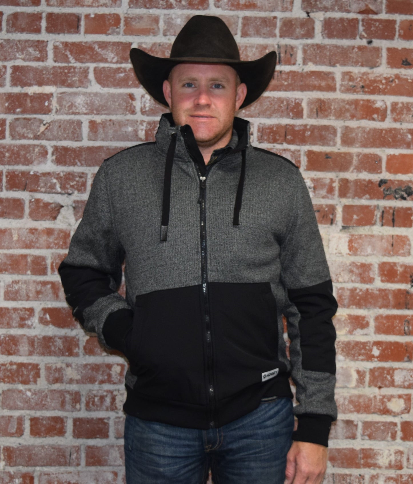 Hooey Men's Full Zip Grey/Black Tech Jacket