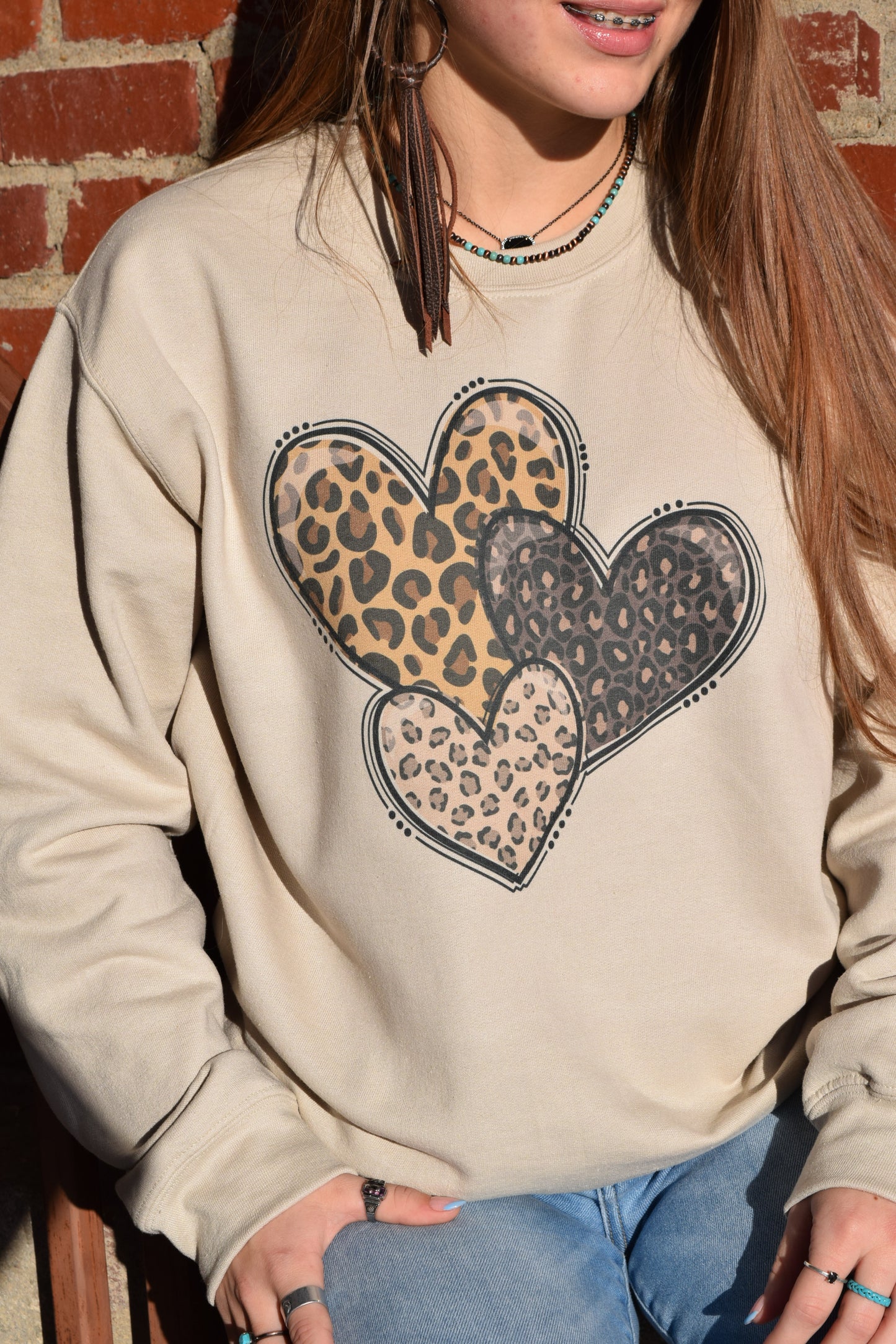 Three Leopard Hearts Sweater