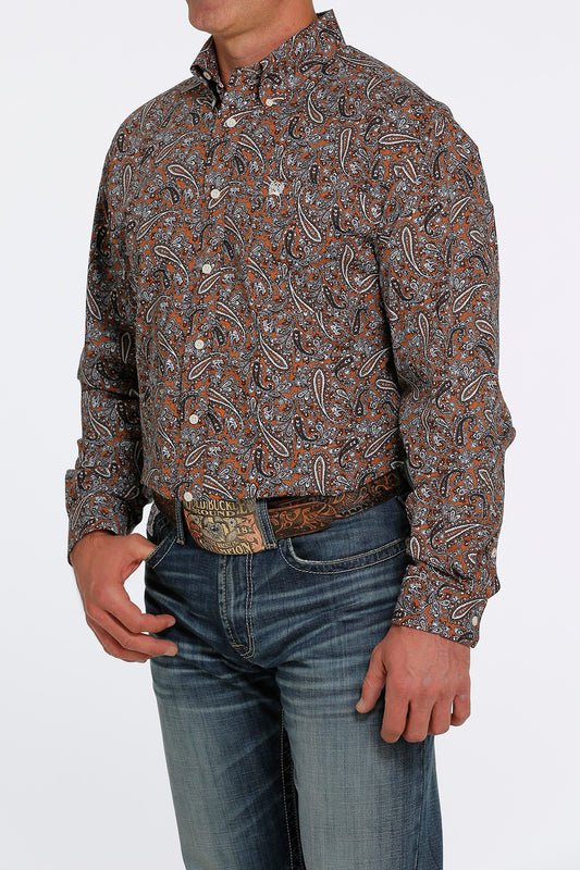 The Mens Cinch Rusty chocolate and cream Paisley Button Down