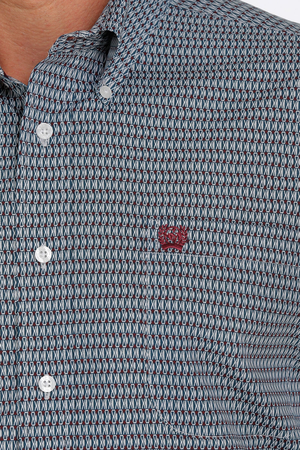 Cinch Short Sleeve Grey/Green/Burgundy Button Up