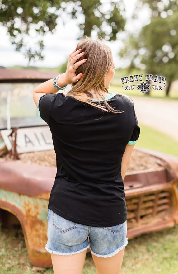 Crazy Train Black and Turquoise Stage Coach Top