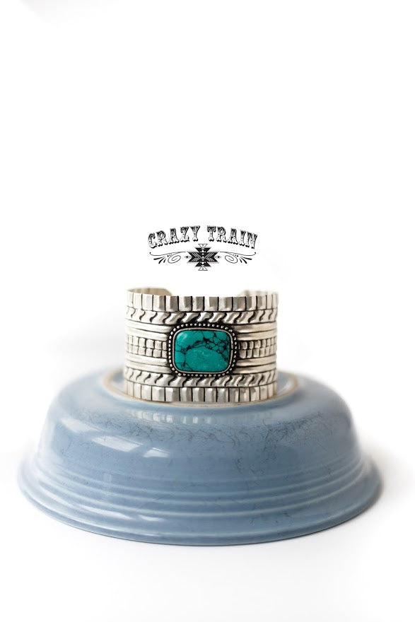 Crazy Train Wild West Cuff Turquoise Stone Bracelet