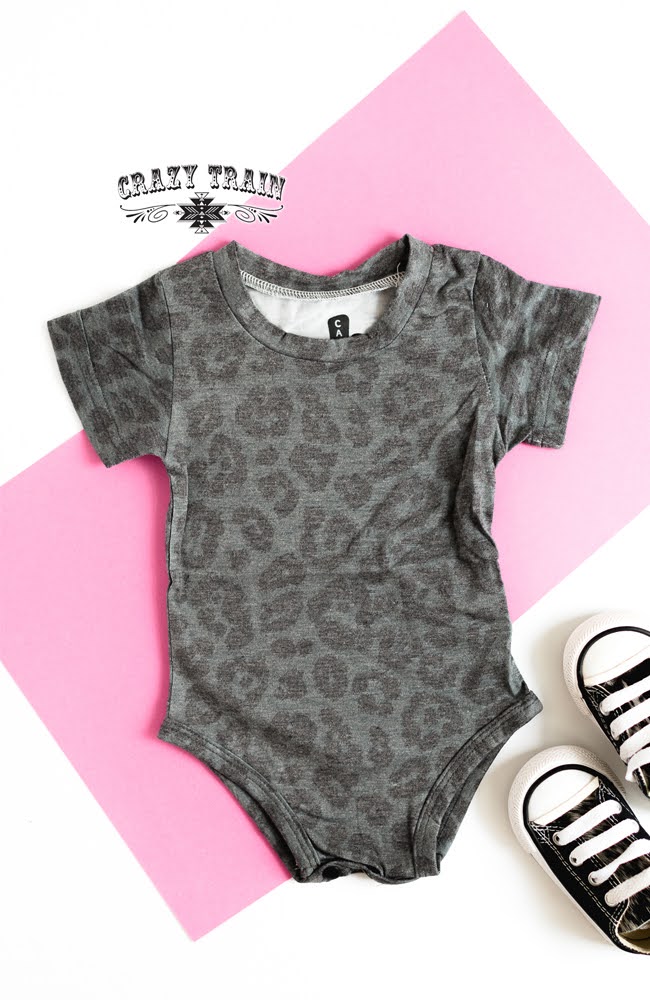 Crazy Train Bear Creek Charcoal Leopard Onesie