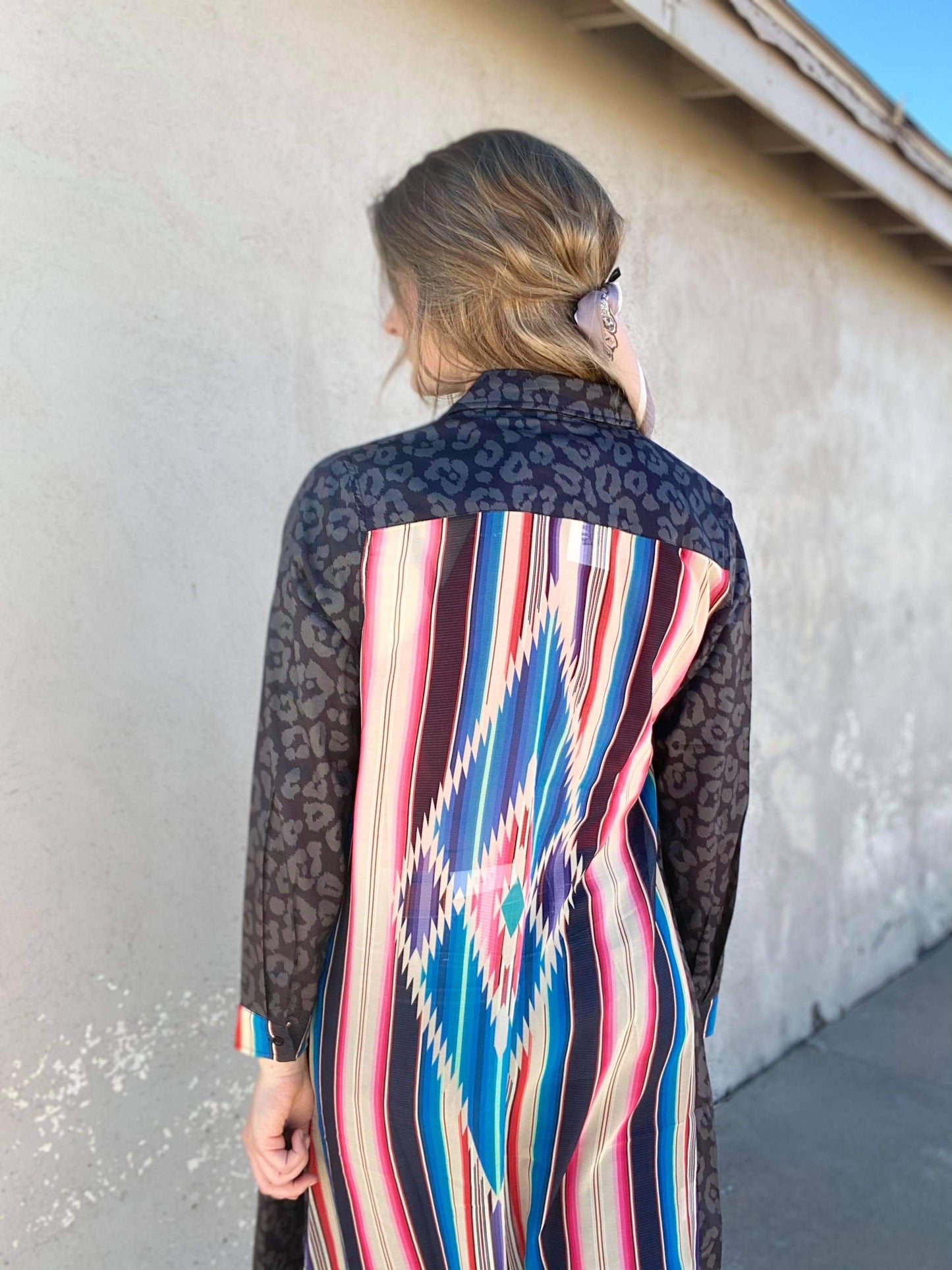 Crazy Train Havasu Falls Serape and Leopard Button Up Duster