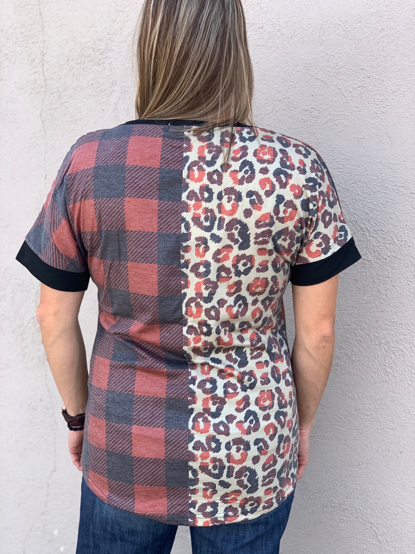 Crazy Train Frosty Festive Plaid and Leopard Tee
