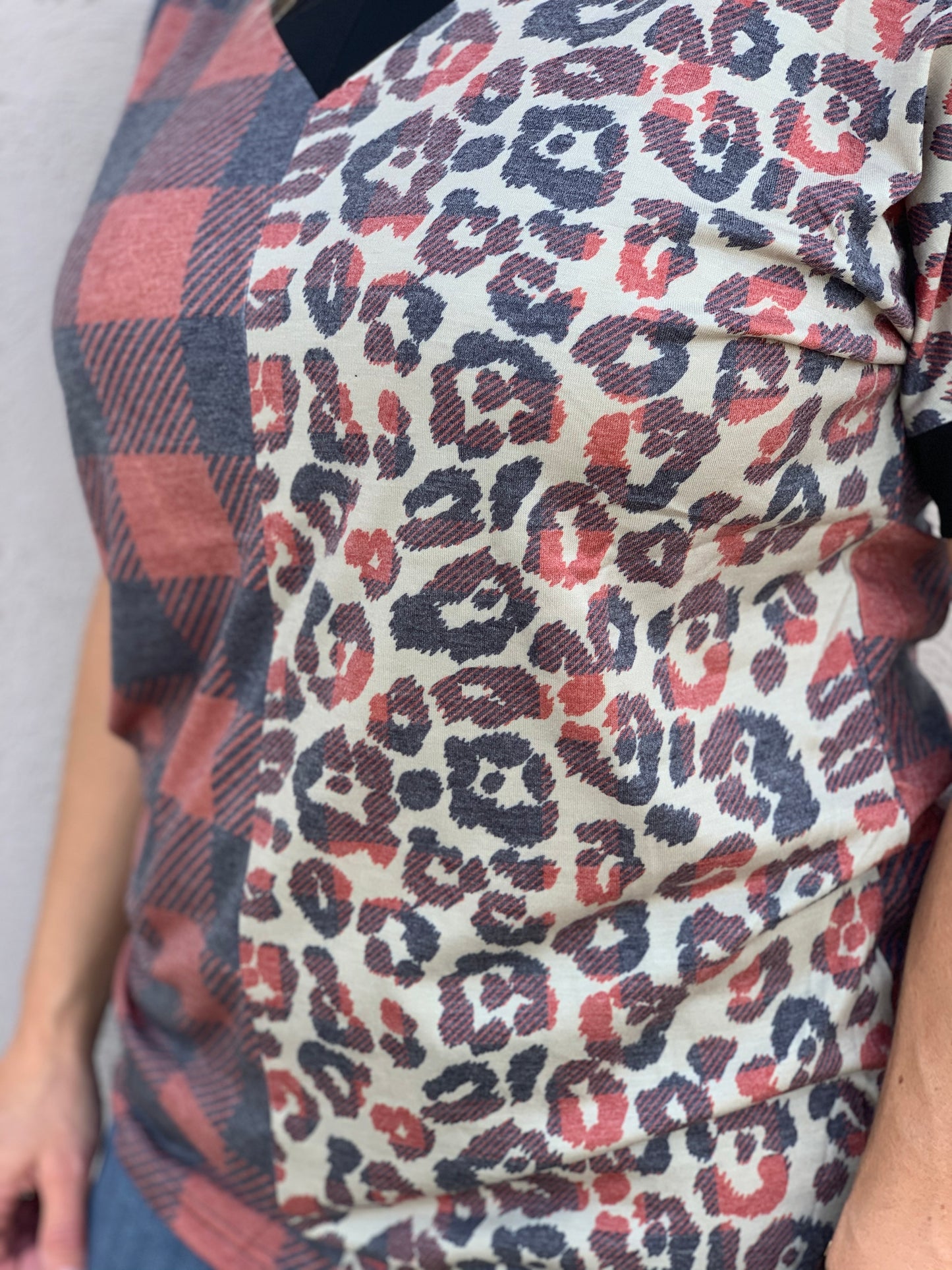 Crazy Train Frosty Festive Plaid and Leopard Tee