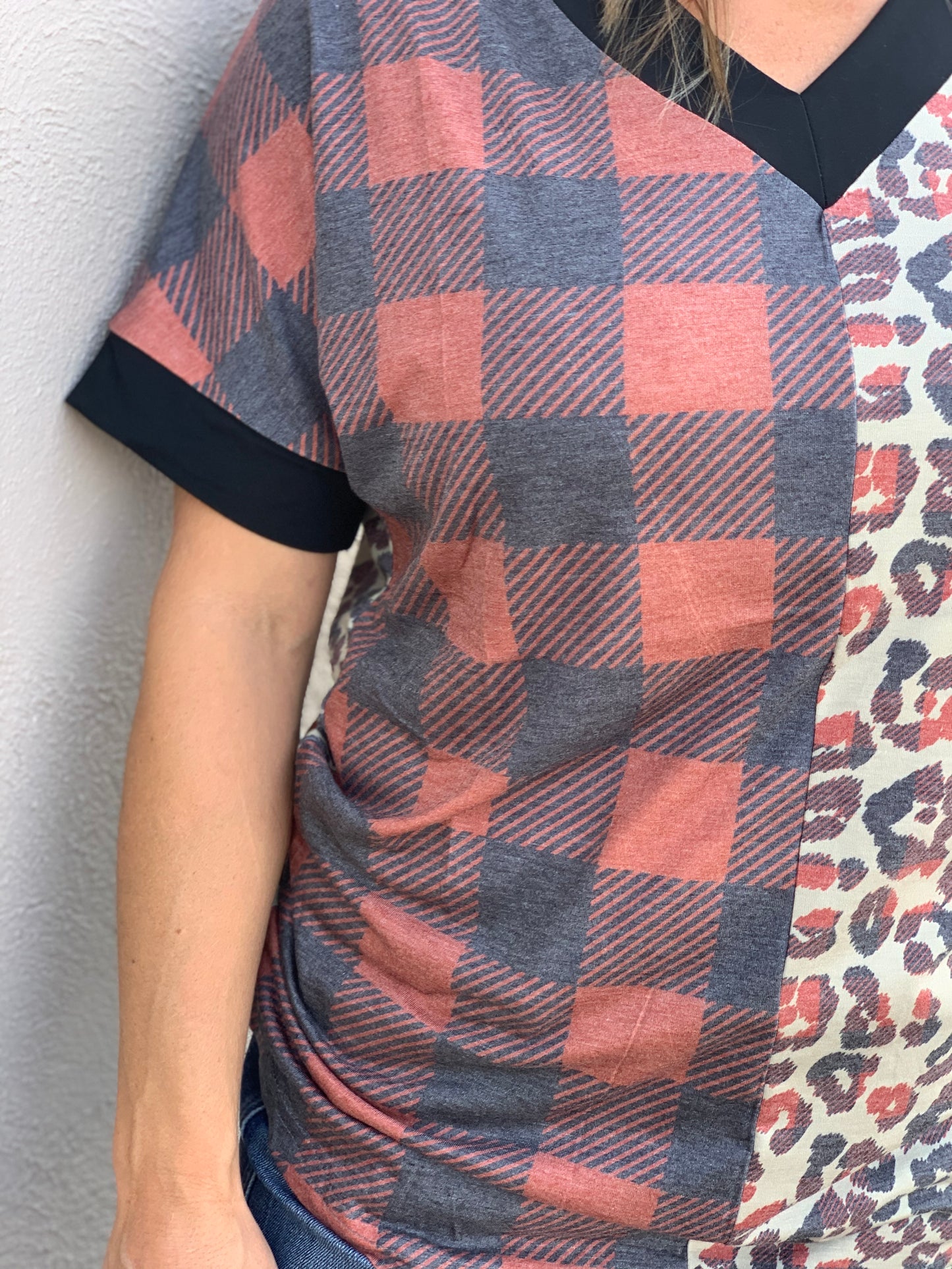 Crazy Train Frosty Festive Plaid and Leopard Tee