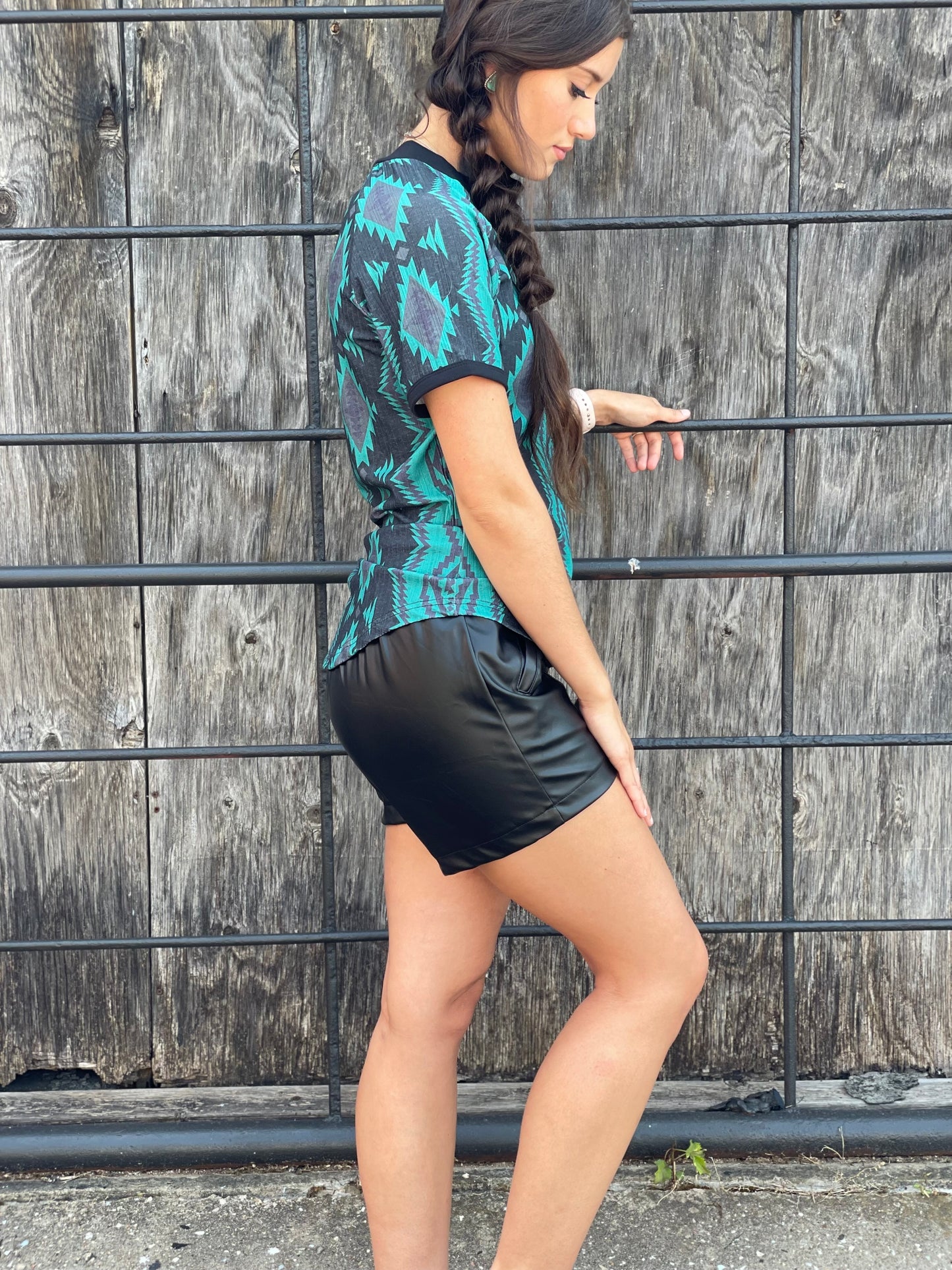 Crazy Train Sassy Side Black Faux Leather Shorts