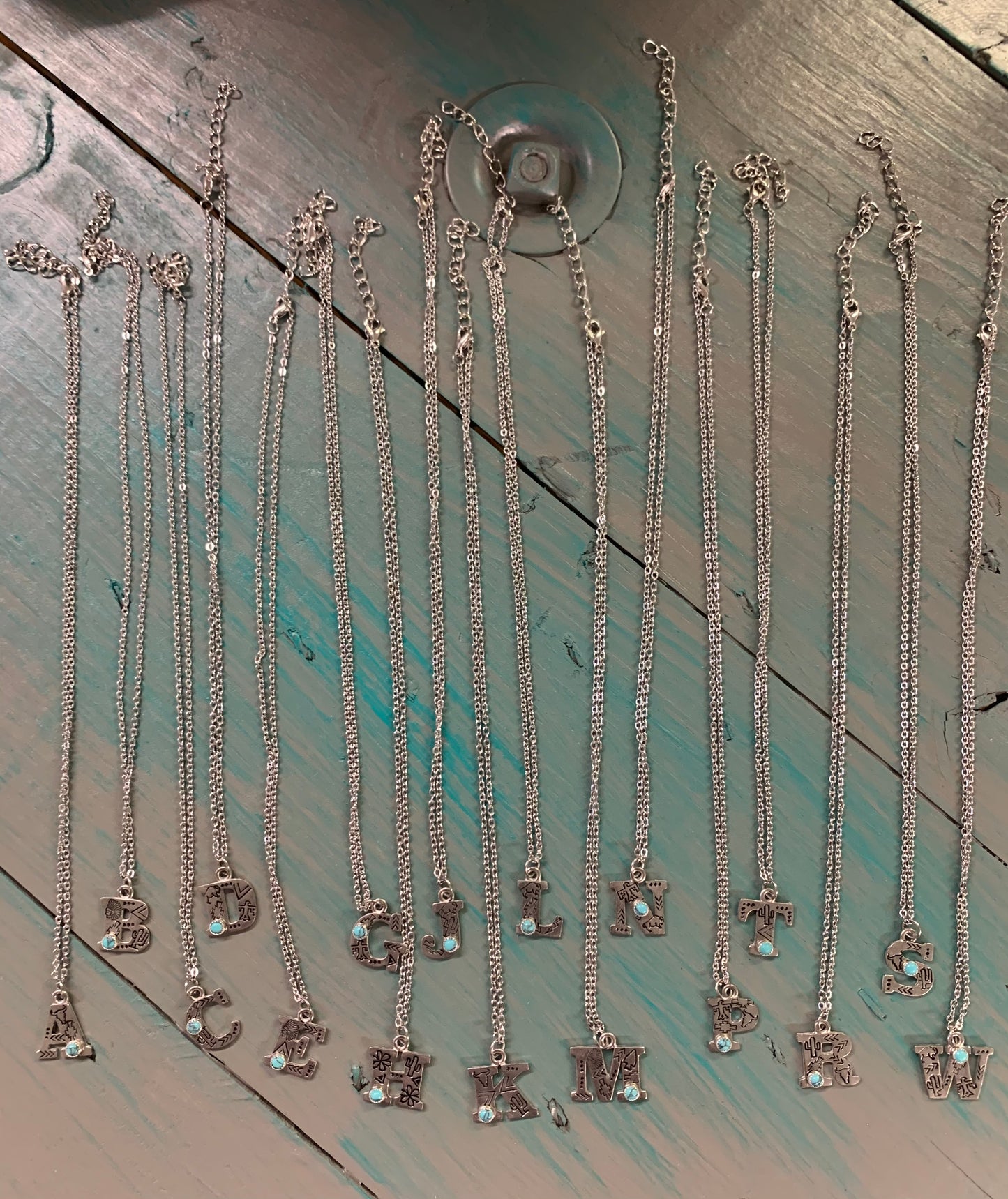 Turquoise Stamped Initial Necklaces