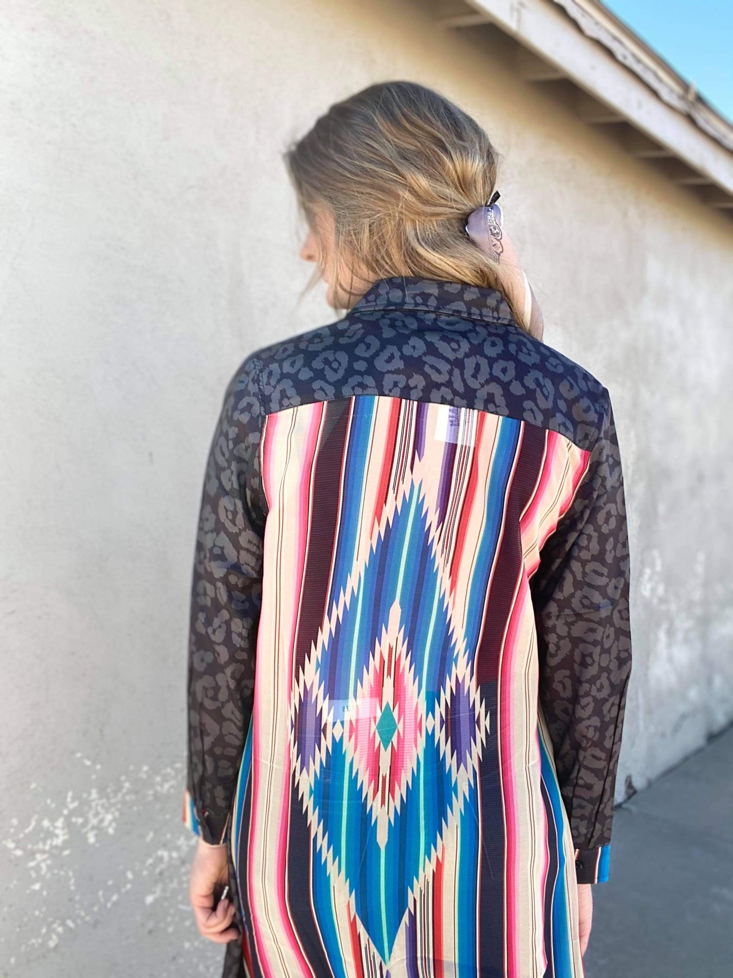 Crazy Train Havasu Falls Serape and Leopard Button Up Duster