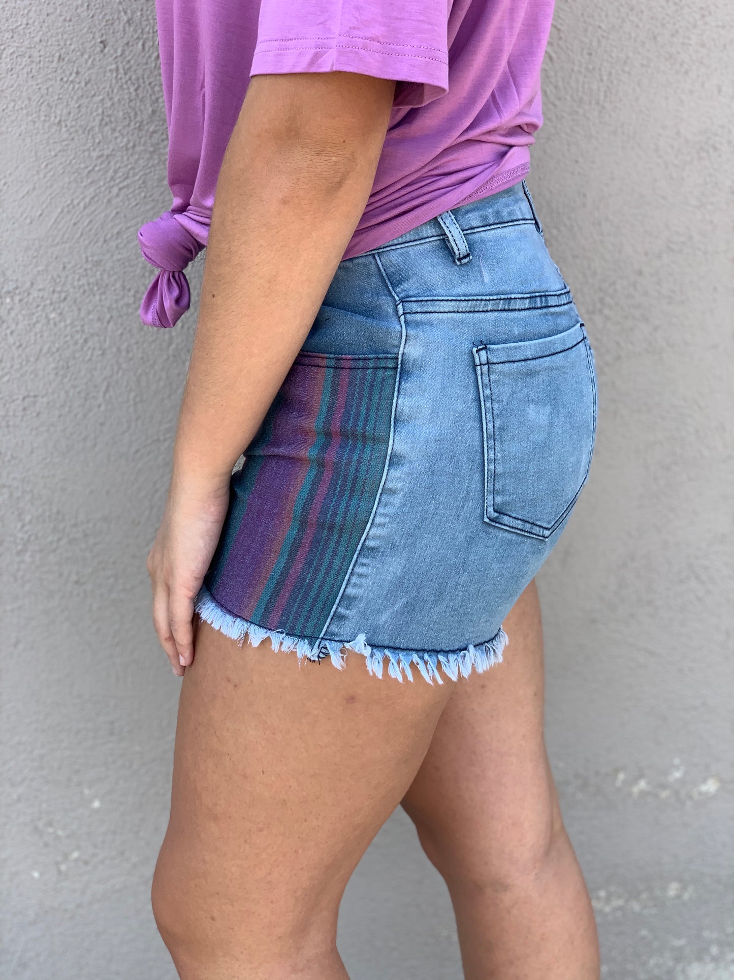 Crazy Train Catch My Vibe Serape Denim Shorts