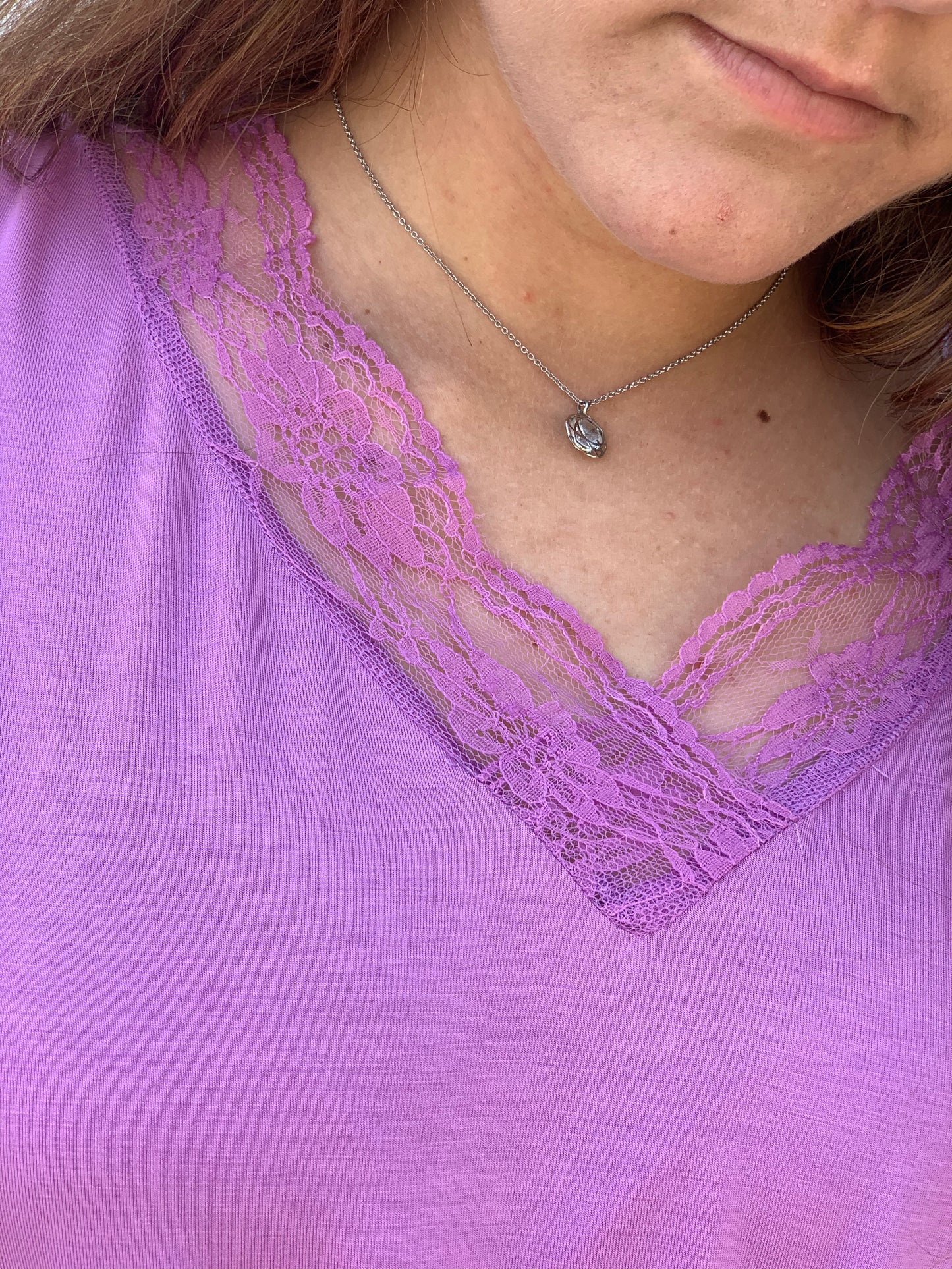 Crazy Train LAVENDER Very Fave Lace V- Neck