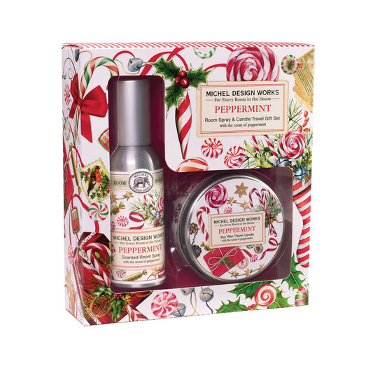 Peppermint Room Spray and Candle Travel Gift Set