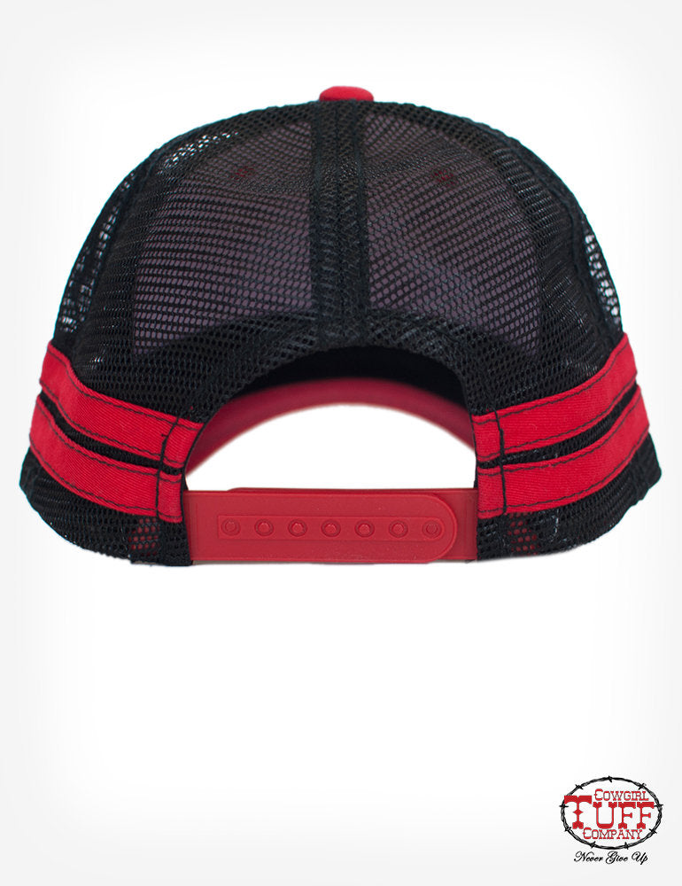 Cowgirl Tuff Red and Black Striped Trucker Cap