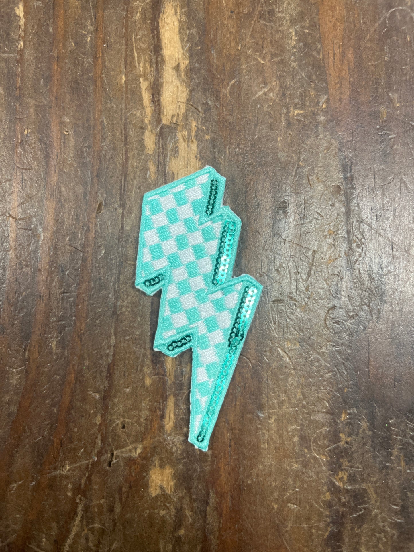 Turquoise Teal Checkered Lightning Bolt Patch