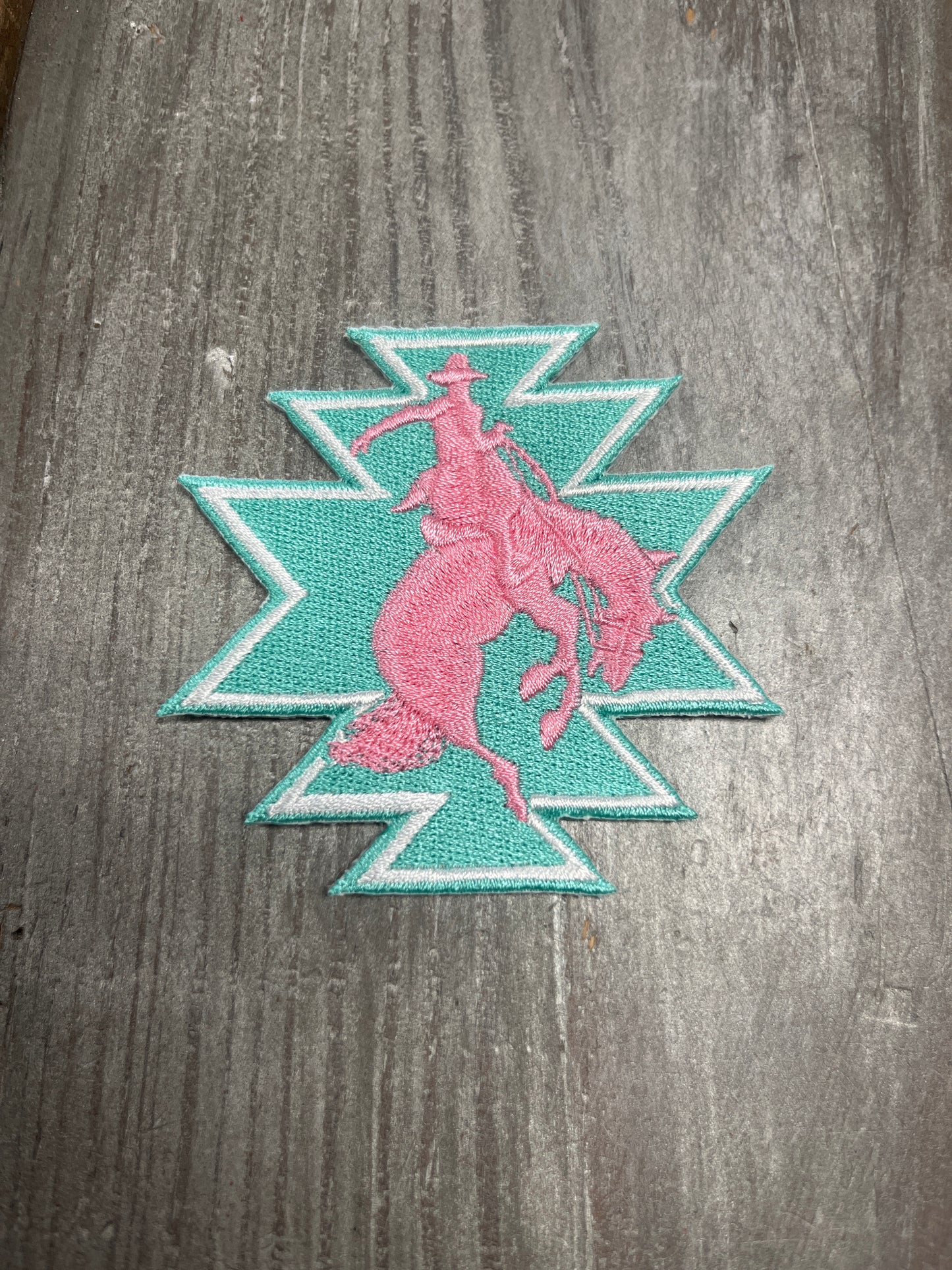 The Bucking Horse Cowboy Turquoise Trucker Hat Embroidery Patch