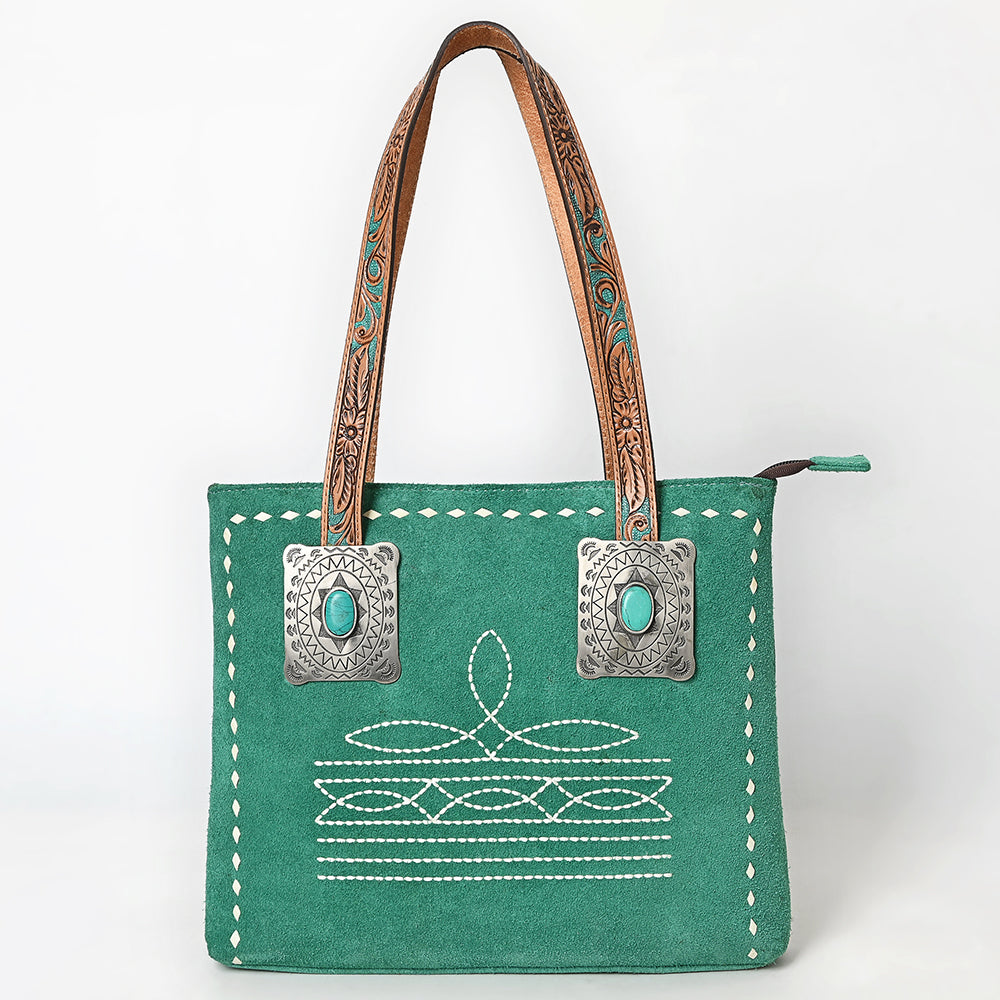The Teal Backstitch Suede Bag/Purse