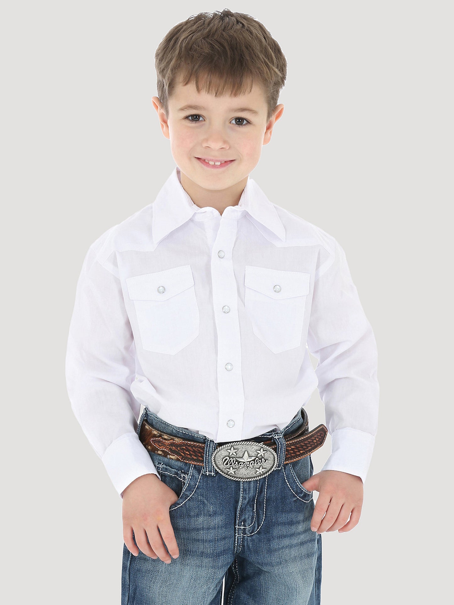 Wrangler Boys White Long Sleeve Western Snap Shirt