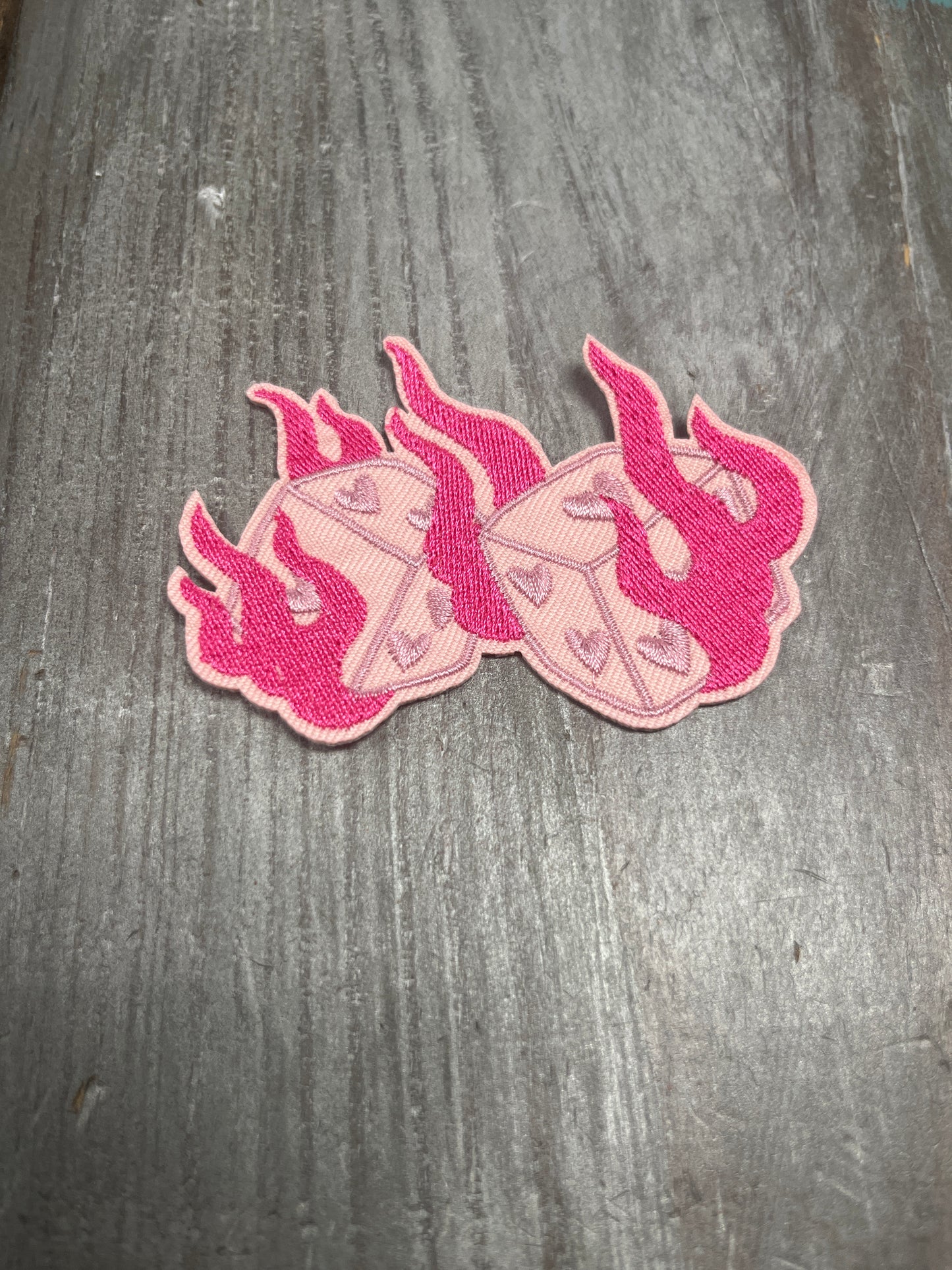 The Trucker Hat Patches Pink Flaming Dice Patch Iron On