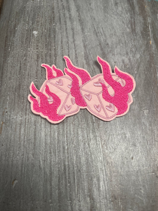 The Trucker Hat Patches Pink Flaming Dice Patch Iron On