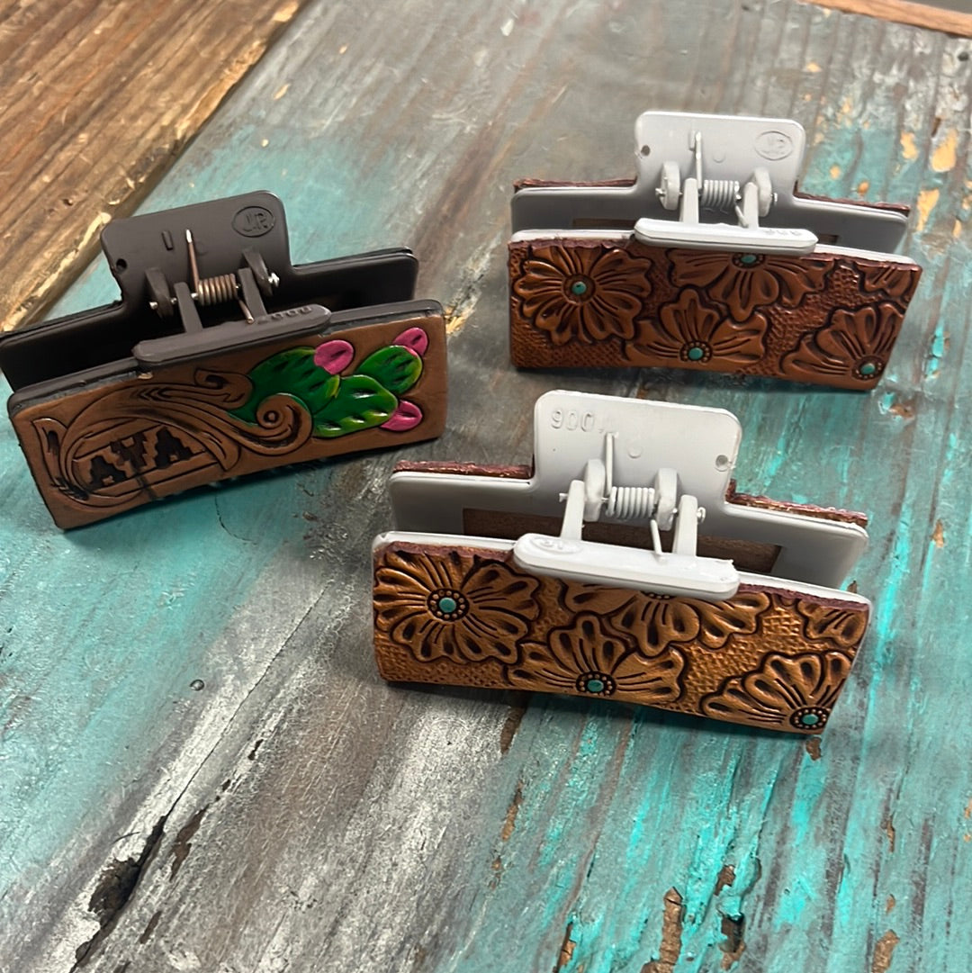The Hand Painted Leather Embossed Hair Clip