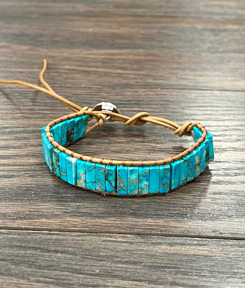 The Turquoise Bar Genuine Leather Adjustable Bracelet