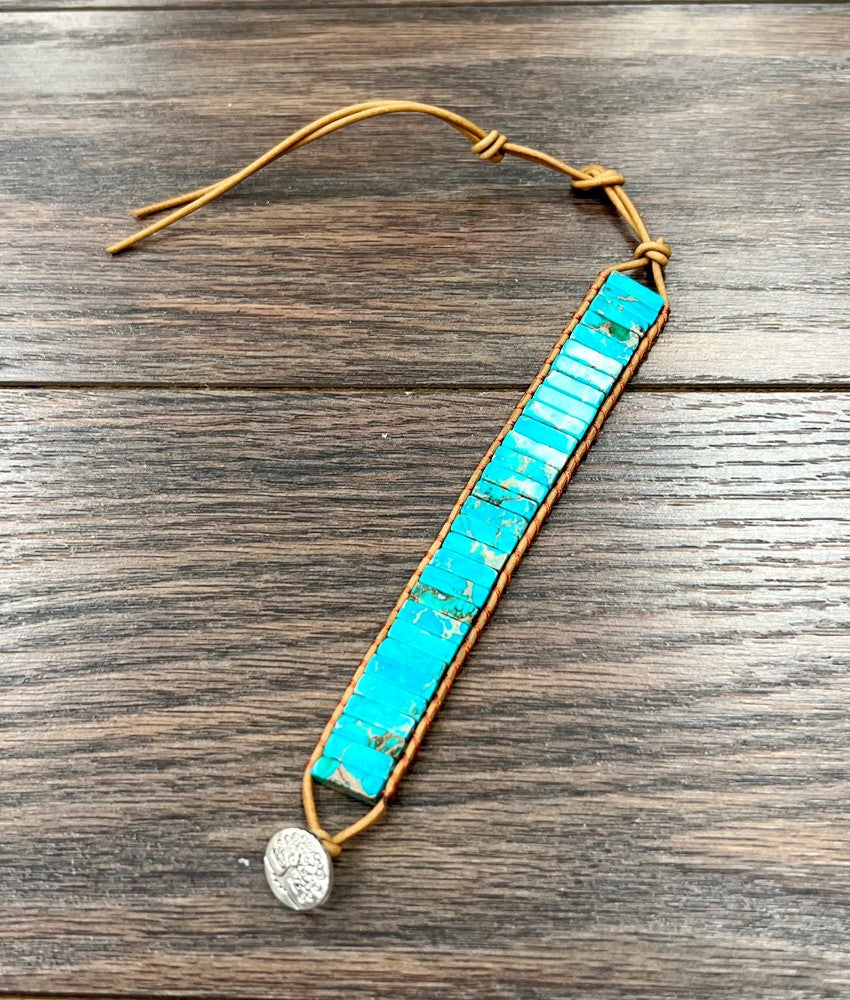 The Turquoise Bar Genuine Leather Adjustable Bracelet