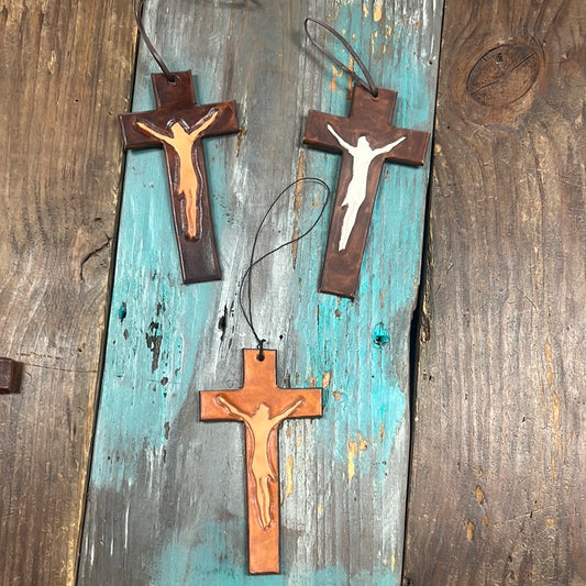 Handmade Leather Cross Window Decal