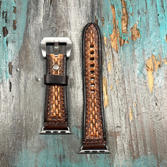 Leather Tapered Basket Weave Apple Watch Band