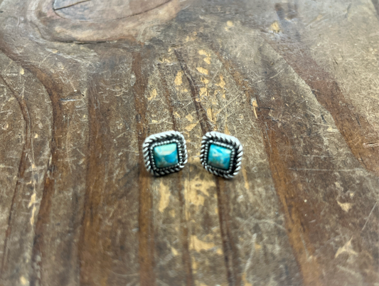 The Square Gemstone Turquoise Stud Earrings