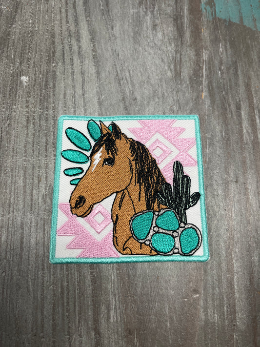 The Horse Rodeo Cowboy Turquoise Patch Trucker Hat Iron On Patch