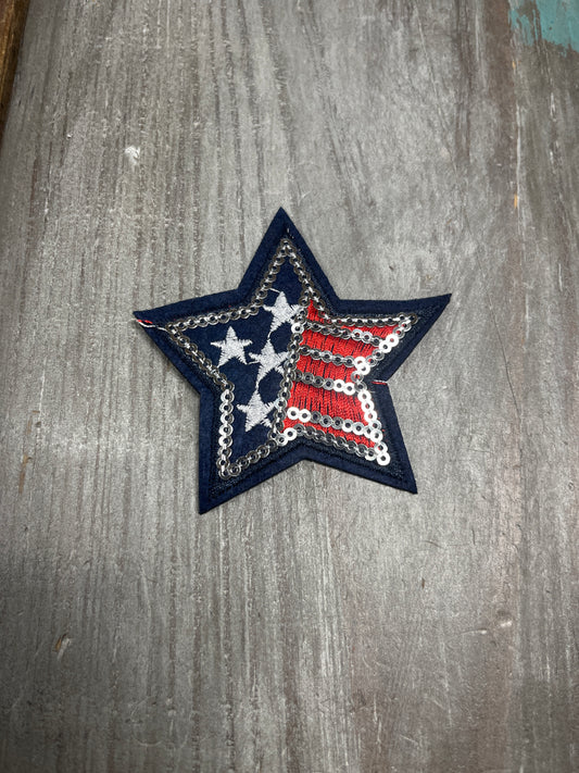 The Red White Blue American Star Sequin Embroidery Patch Iron On