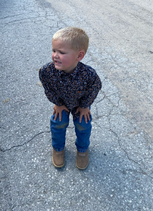 The Boys Navy and Orange Paisley Print Button Down Shirt