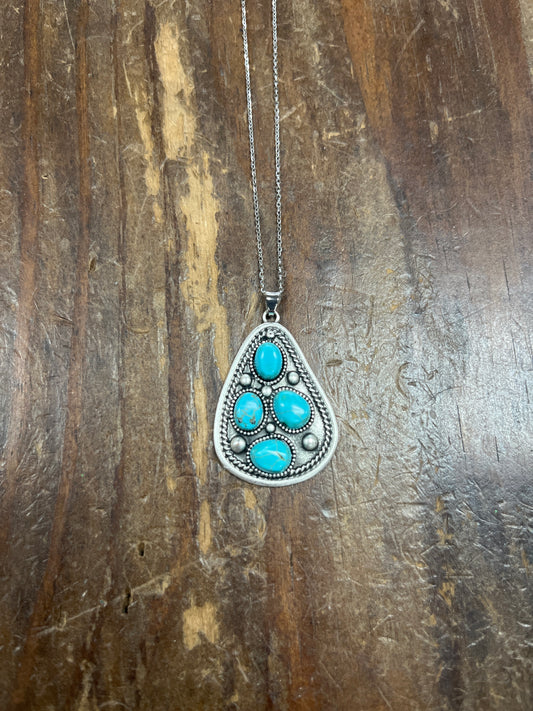 The Sterling Silver Natural Turquoise Stone Necklace