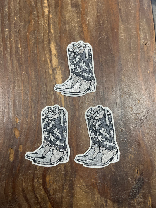 Grey Rhinestone Cowboy Boot Patch