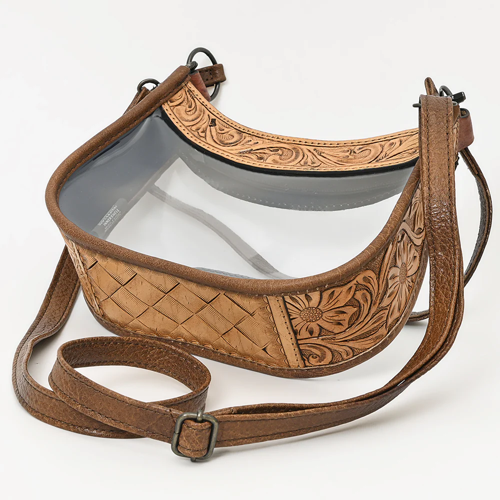 Leather Floral Clear Stirrup Bag/Purse