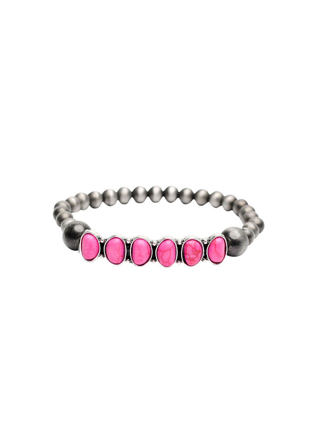 The Navajo Pearl Pink Stone Accent Stretch Bracelet